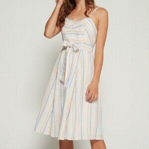 GAP Linen Blend Pastel Striped Spaghetti Strap Summer Midi Dress 4